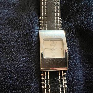 Vintage - Relic Square Face Watch with Black Leather Strap